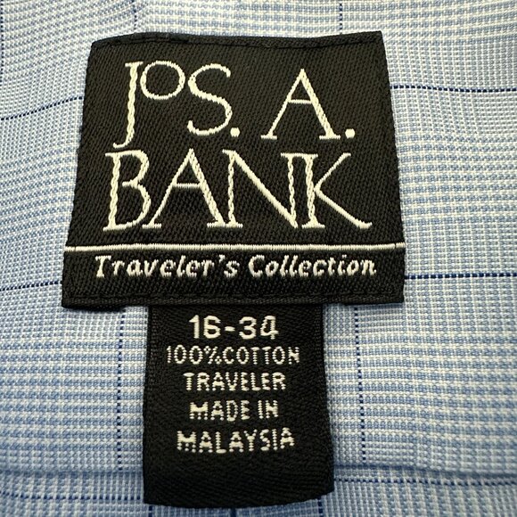 Jos A Bank Travelers Collection Mens Checkered Long Sleeve Shirt Size 16 Blue - Picture 3 of 6